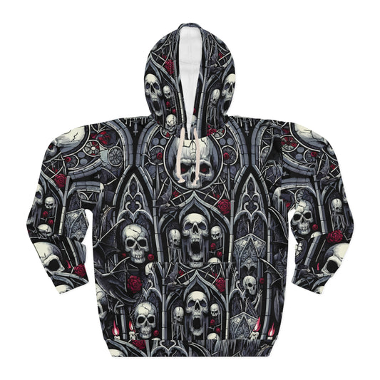 Gothic Skull Pullover Hoodie, Unisex Hoodie, Dark Fashion, Halloween Apparel, Alternative Clothing, Edgy Streetwear