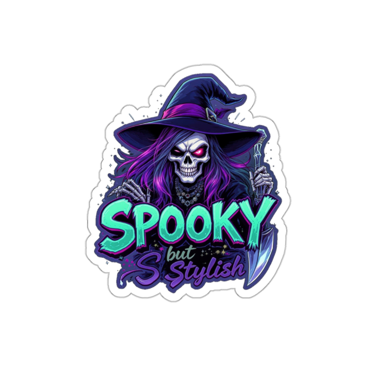 Spooky Witch Die-Cut Sticker | Halloween Decor, Cool Vinyl Decal, Witchy Gifts, Laptop Stickers, Boho Aesthetic