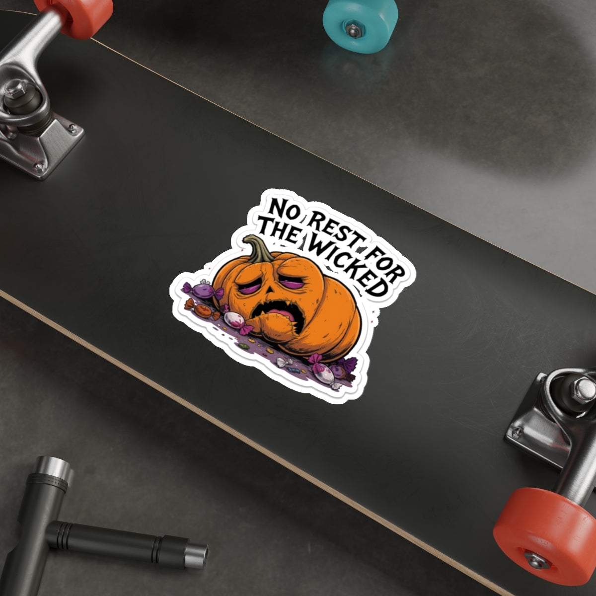 Pumpkin-Themed Die-Cut Stickers, Halloween Decor, Cute Stickers for Laptops, No Rest for the Wicked, Gifts for Spooky Season