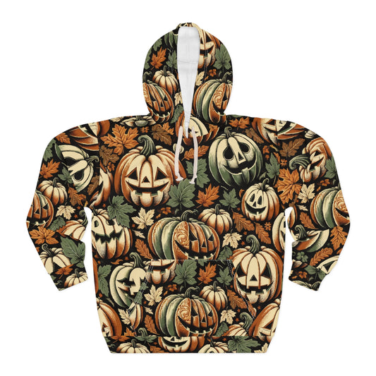 Halloween Pumpkin Hoodie, Cozy Pullover for Fall, Unisex Autumn Sweater, Perfect for Halloween Parties