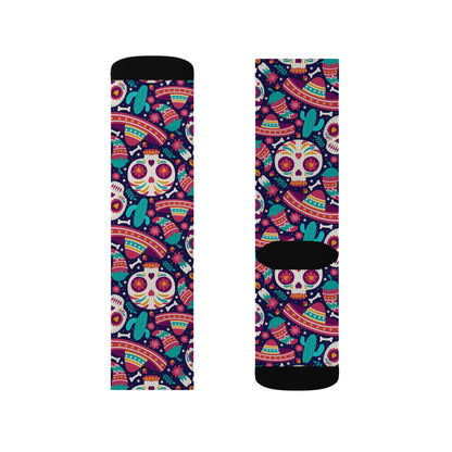 Colorful Day of the Dead Socks, Fun Patterned Socks for Halloween, Gift for Her, Unique Fashion Socks, Cozy Everyday Wear