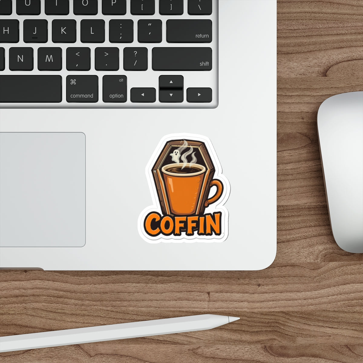 Halloween Coffee Die-Cut Stickers, Coffin Mug Stickers, Spooky Decor, Halloween Party Favors, Laptop Stickers, Ghostly Coffee Decor