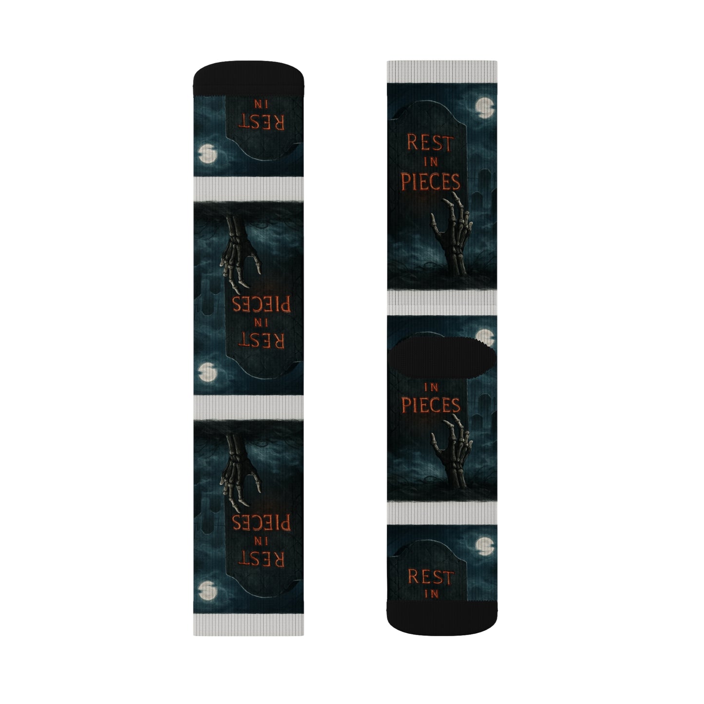 Gothic Themed Sublimation Socks, Perfect Gift for Halloween, Cosplay Accessories, Comfortable Footwear, Unique Fashion, Rest in Pieces