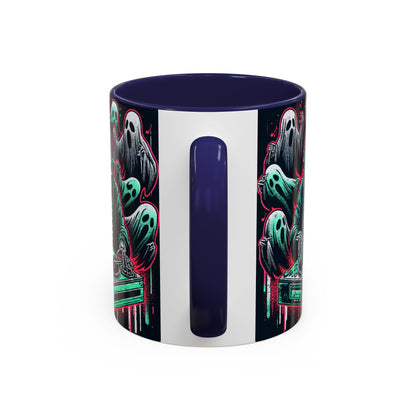 Gothic Coffee Mug, Spooky Mug, Halloween Gift, Ghost-Themed Drinkware, DJ Skull Mug, Music Lover’s Mug