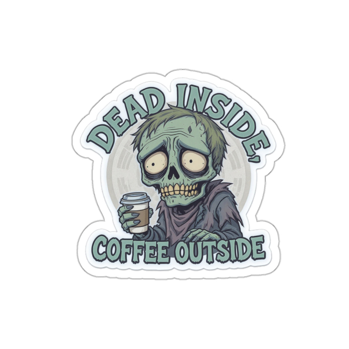 Zombie Coffee Lover Die-Cut Stickers, Cute Vinyl Stickers for Laptops, Drinkware, Halloween Decor, Funny Gifts, Zombie Aesthetic