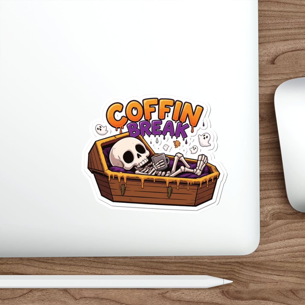 Playful Coffin Break Die-Cut Stickers for Halloween Decor, Laptop, Journals, Gifts, Party Favors, Spooky Vibes