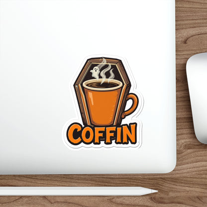 Halloween Coffee Die-Cut Stickers, Coffin Mug Stickers, Spooky Decor, Halloween Party Favors, Laptop Stickers, Ghostly Coffee Decor