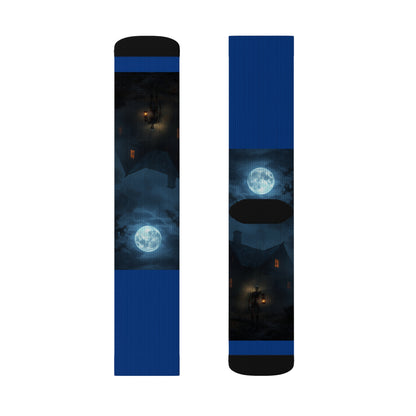 Moonlit Adventure Sublimation Socks | Cozy Footwear, Gift for Hikers, Unique Apparel, Casual Wear, Halloween Accessory