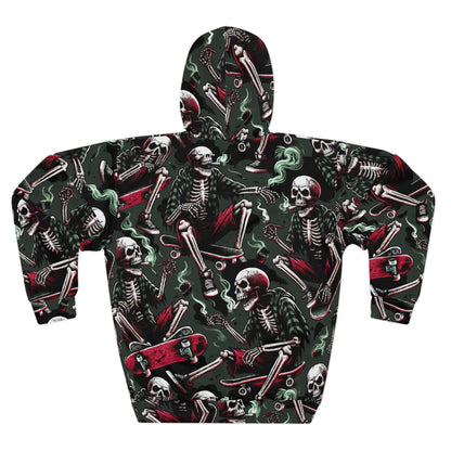 Skeleton Skateboarding Unisex Hoodie, Halloween Fashion, Skull Pullover, Streetwear Style, Cozy Hoodie for Skaters