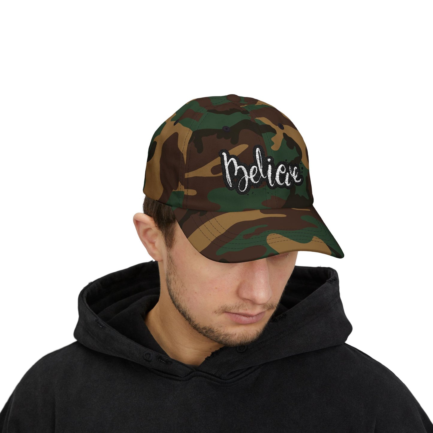 Believe Classic Dad Cap, Motivational Hat, Gift for Dad, Casual Cap, Summer Accessory, Adjustable White Cap