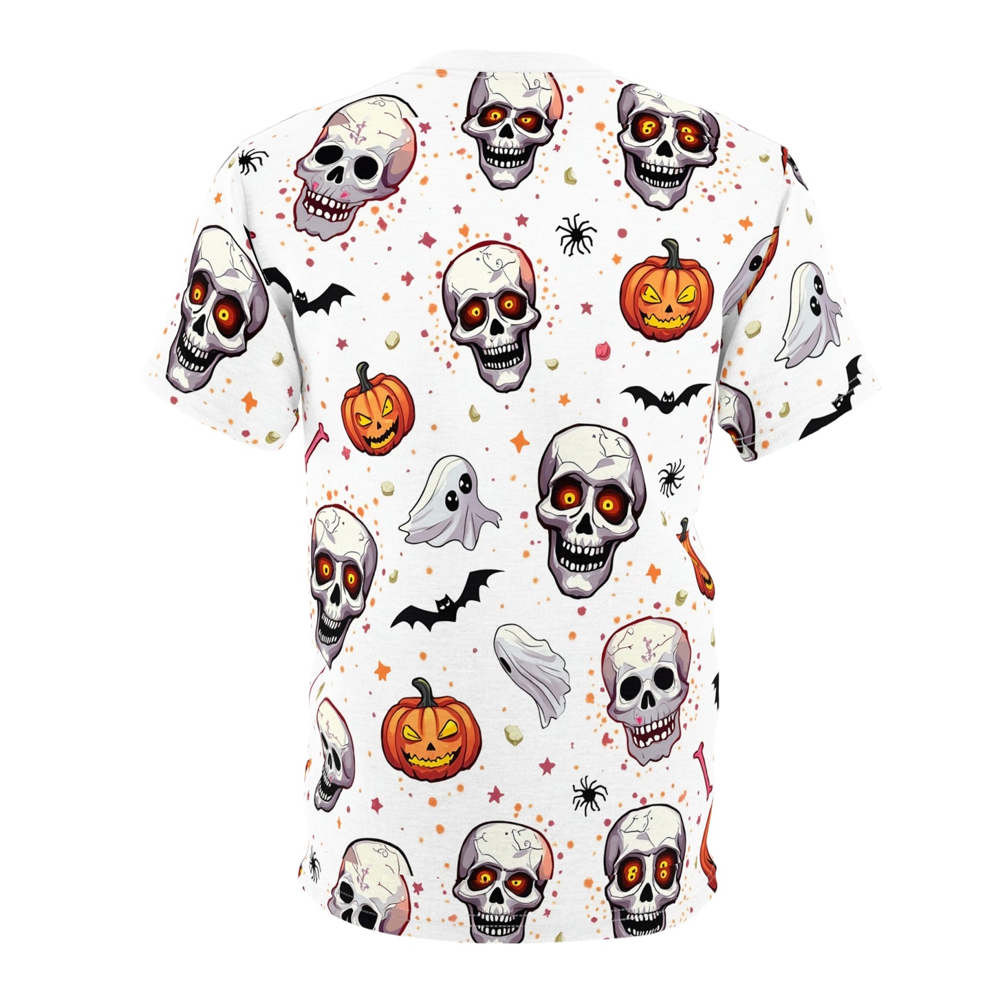 Vibrant Día de los Muertos Tee, Halloween Shirt, Sugar Skull Apparel, Unisex Graphic Tee, Festive Party Top, All-Over Print T-Shirt