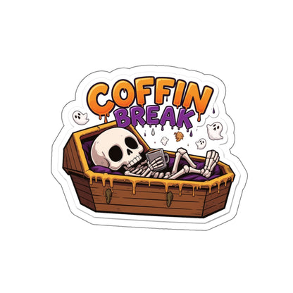 Playful Coffin Break Die-Cut Stickers for Halloween Decor, Laptop, Journals, Gifts, Party Favors, Spooky Vibes