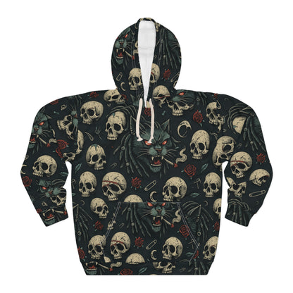 Gothic Skull Pullover Hoodie | Unisex Skull Hoodie, Artistic Hoodie, Casual Wear, Halloween Gift, Statement Piece