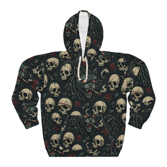 Gothic Skull Pullover Hoodie | Unisex Skull Hoodie, Artistic Hoodie, Casual Wear, Halloween Gift, Statement Piece