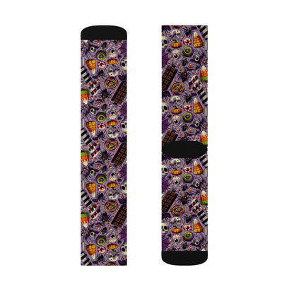 Halloween Themed Sublimation Socks, Cozy Novelty Crew Socks, Fun Gift for Halloween, Unique Patterned Socks for Fall, Spooky Accessories