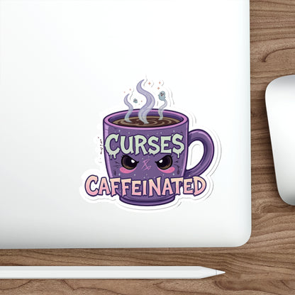 Caffeinated Curses Die-Cut Stickers, Funny Mug Stickers, Office Decor, Coffee Lover Gift, Laptop Stickers, Unique Art Stickers