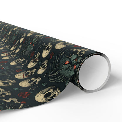 Dark Gothic Skulls Wrapping Paper, Spooky Gift Wrap for Halloween, Party Decor, Unique Present Packaging, Alternative Gift Wrap