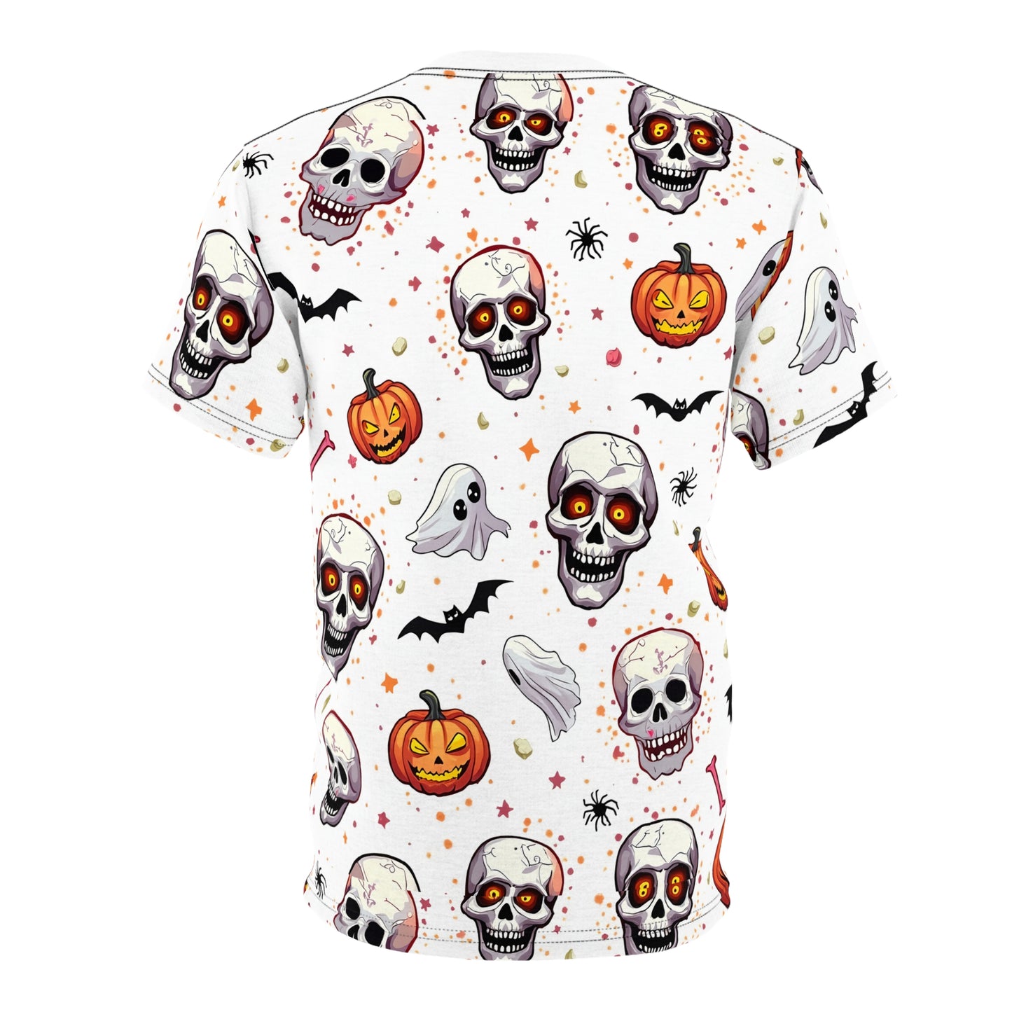 Vibrant Día de los Muertos Tee, Halloween Shirt, Sugar Skull Apparel, Unisex Graphic Tee, Festive Party Top, All-Over Print T-Shirt