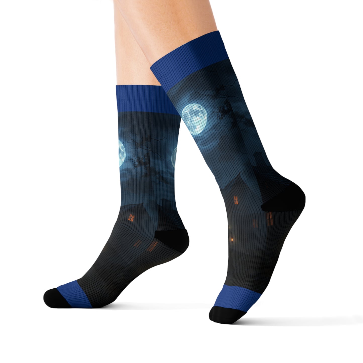 Moonlit Adventure Sublimation Socks | Cozy Footwear, Gift for Hikers, Unique Apparel, Casual Wear, Halloween Accessory