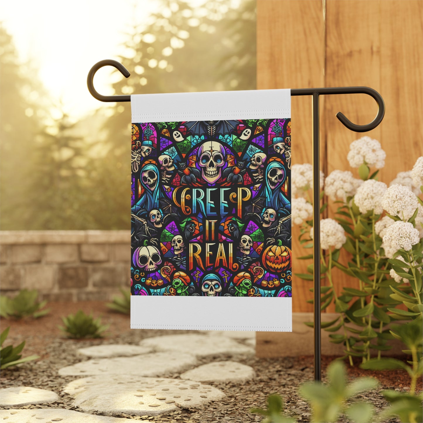 Spooky Garden Flag, Halloween Decor, Creepy Outdoor Banner, Skull Banner, Autumn Decorations, Yard Flag for Halloween