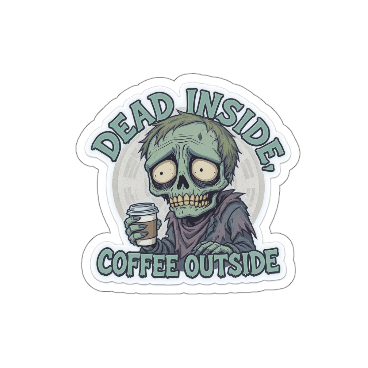 Zombie Coffee Lover Die-Cut Stickers, Cute Vinyl Stickers for Laptops, Drinkware, Halloween Decor, Funny Gifts, Zombie Aesthetic