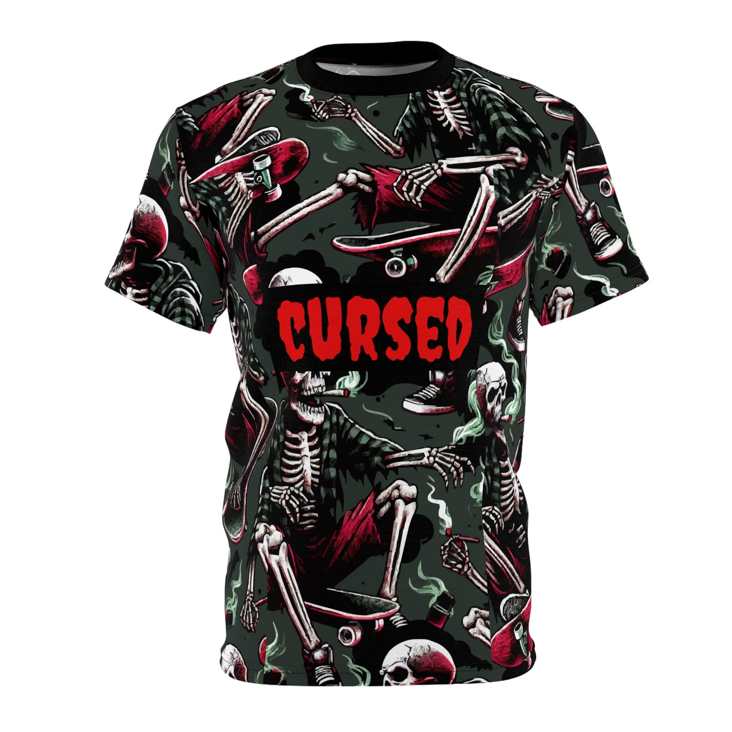 Cursed Skeleton Tee, Unisex Cut & Sew Shirt, Edgy Graphic Tee, Skateboarding Apparel, Halloween Costume Top, Alternative Fashion
