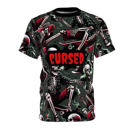Cursed Skeleton Tee, Unisex Cut & Sew Shirt, Edgy Graphic Tee, Skateboarding Apparel, Halloween Costume Top, Alternative Fashion