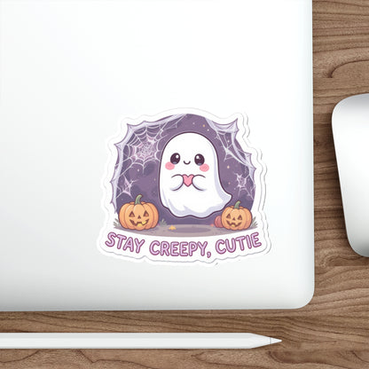 Cute Halloween Ghost Die-Cut Stickers, Stay Creepy Cutie, Laptop Decals, Holiday Decorations, Gift for Spooky Season