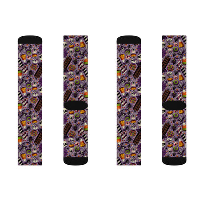 Halloween Themed Sublimation Socks, Cozy Novelty Crew Socks, Fun Gift for Halloween, Unique Patterned Socks for Fall, Spooky Accessories