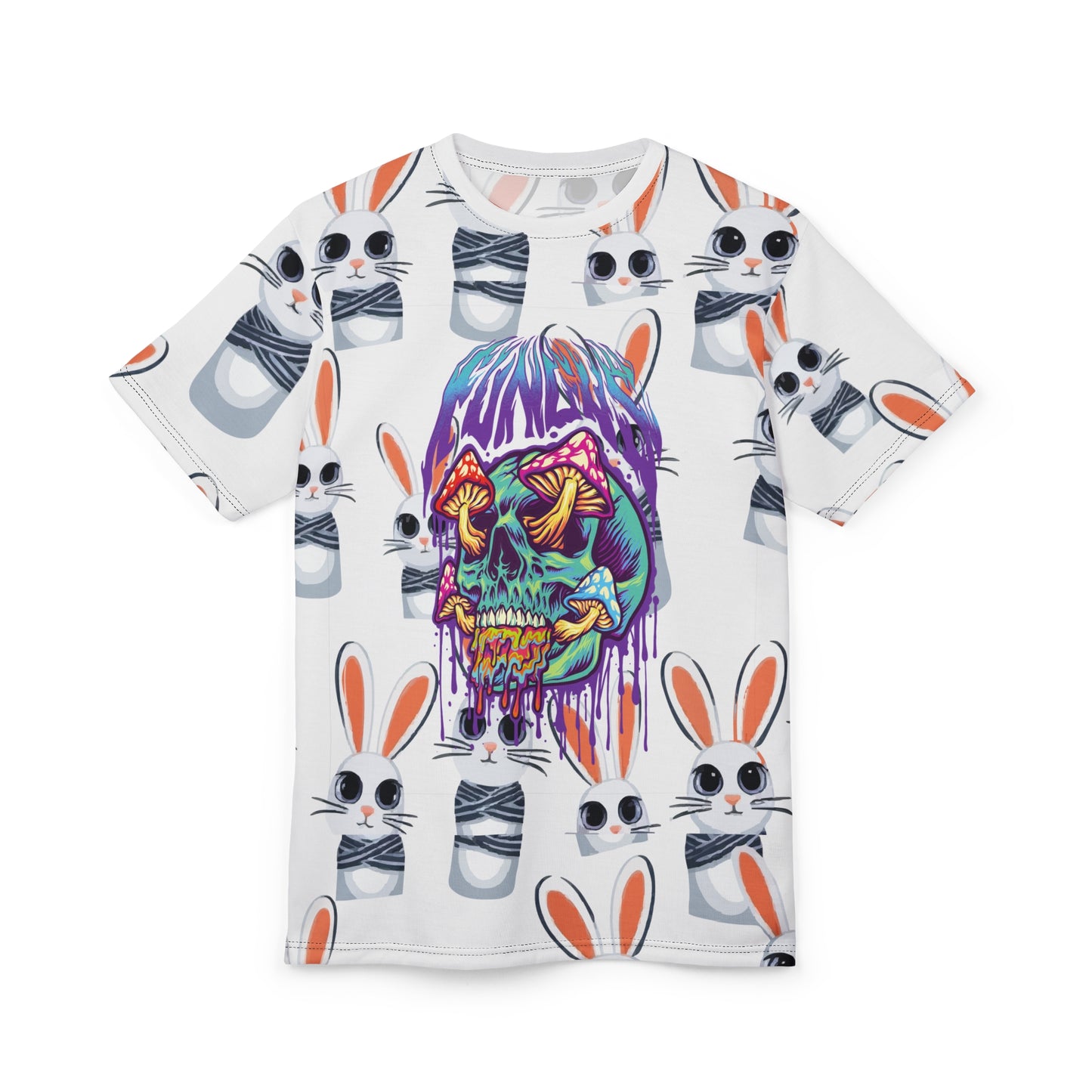 Vibrant Unisex Graphic Tee - Skull & Bunny Art, Vintage Shirt, Hippie Style, Festival Wear, Unique Gift