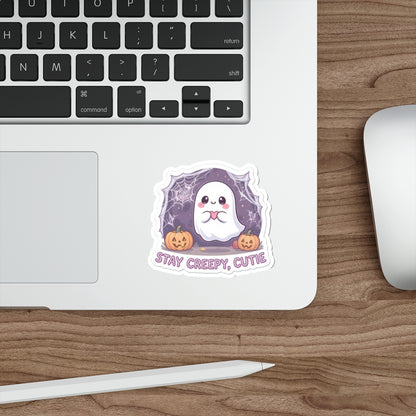 Cute Halloween Ghost Die-Cut Stickers, Stay Creepy Cutie, Laptop Decals, Holiday Decorations, Gift for Spooky Season
