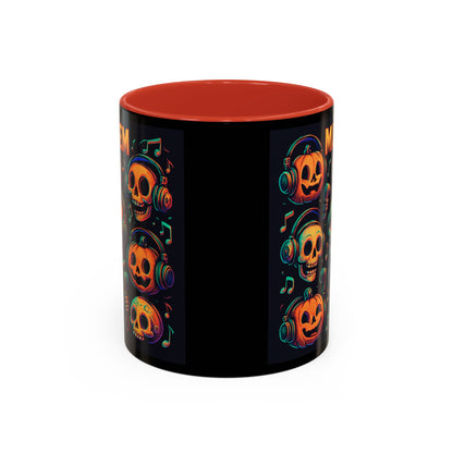 Halloween Skull Coffee Mug, Spooky Decor, Gift for Music Lovers, Pumpkin Head Mug, Halloween Party Favor