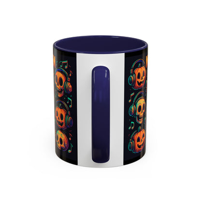 Halloween Skull Coffee Mug, Spooky Decor, Gift for Music Lovers, Pumpkin Head Mug, Halloween Party Favor