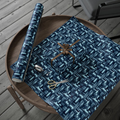 Modern Geometric Wrapping Paper Roll, Blue Abstract Gift Wrap, Stylish Packaging for All Occasions, Birthday, Holiday, Wedding, Celebration