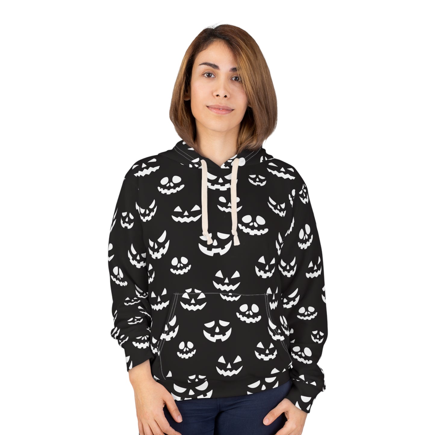 Spooky Halloween Hoodie, Unisex Pullover with Ghostly Pumpkin Print, Perfect for Fall Festivities, Cozy Halloween Apparel