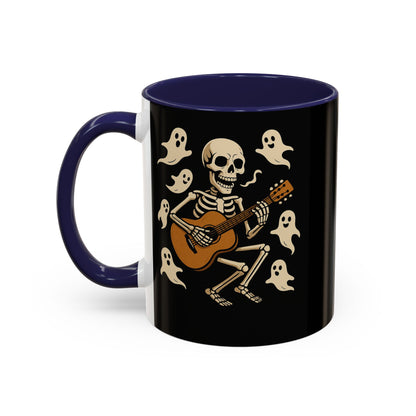 Spooky Skeleton Coffee Mug, Halloween Decor, Bone-Jam Ghost Mug, Gift for Music Lovers, Unique Drinkware