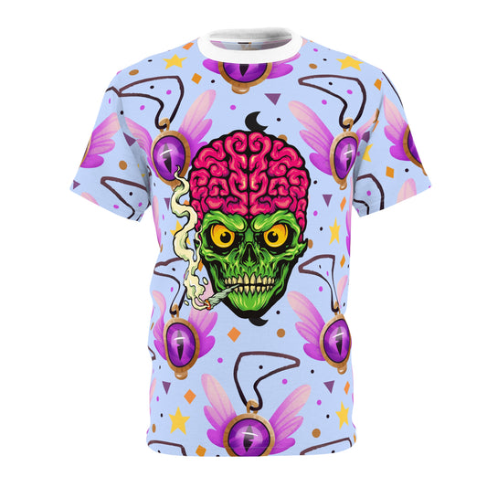 Unique Graphic Tee for Horror Fans, Unisex Cut & Sew Tee, Colorful Skull Design, Trendy Fashion, Gift for Halloween, Retro Style