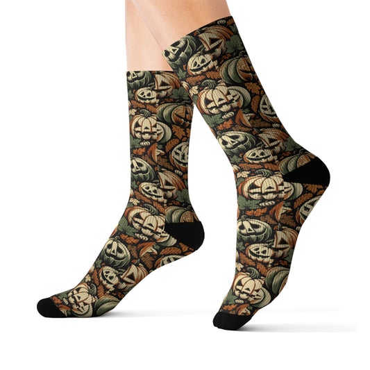 Halloween Pumpkin Sublimation Socks - Cozy Festive Footwear for Fall, Party Favor, Halloween Costume, Unique Gift Idea