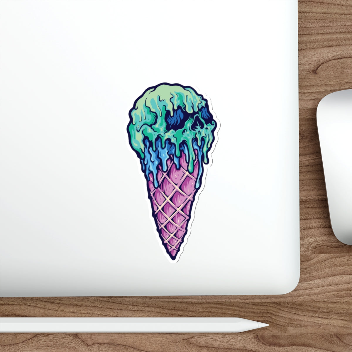 Skull Ice Cream Die-Cut Stickers, Unique Laptop Stickers, Fun Wall Decals, Cool Gift for Teens, Halloween Decor, Edgy Accessories