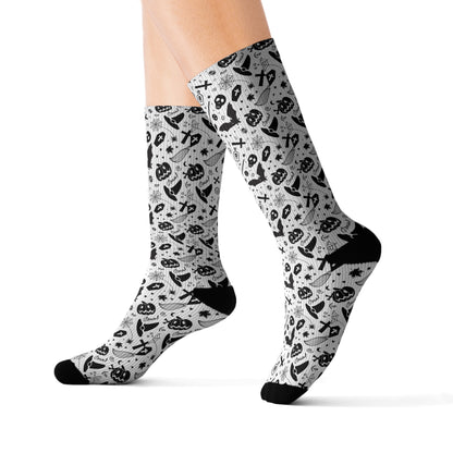 Spooky-Themed Sublimation Socks, Halloween Gift, Fun Patterned Socks, Creative Style, Unique Accessories, Perfect for Holidays
