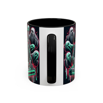 Gothic Coffee Mug, Spooky Mug, Halloween Gift, Ghost-Themed Drinkware, DJ Skull Mug, Music Lover’s Mug