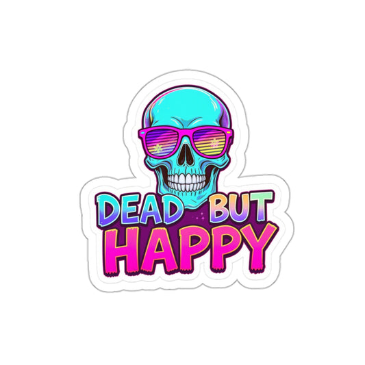 Colorful Skull Sticker - Dead But Happy, Fun Vinyl Decal for Laptops, Water Bottles, Skateboards, Ideal Gift for Halloween, Party Decor