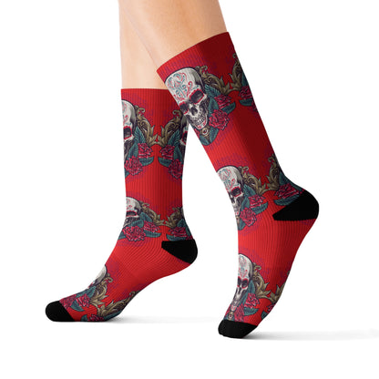 Gothic Skull Pattern Socks, Unique Gift for Halloween, Cozy Wear for Festivals, Sublimation Socks, Comfortable Everyday Socks