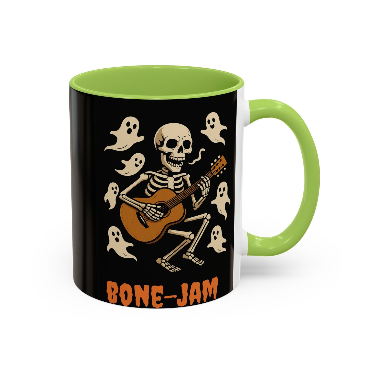 Spooky Skeleton Coffee Mug, Halloween Decor, Bone-Jam Ghost Mug, Gift for Music Lovers, Unique Drinkware