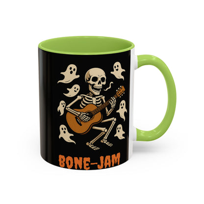 Spooky Skeleton Coffee Mug, Halloween Decor, Bone-Jam Ghost Mug, Gift for Music Lovers, Unique Drinkware