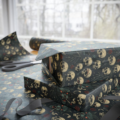 Dark Gothic Skulls Wrapping Paper, Spooky Gift Wrap for Halloween, Party Decor, Unique Present Packaging, Alternative Gift Wrap