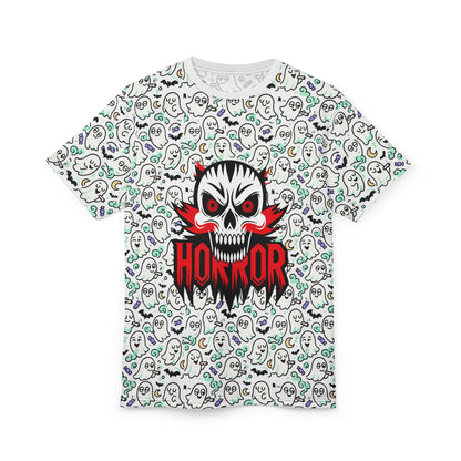 Unisex Horror Graphic Tee, Spooky T-Shirt for Halloween, Ghosts and Skulls Design, Eerie Apparel for Horror Fans, Unique Gift Idea