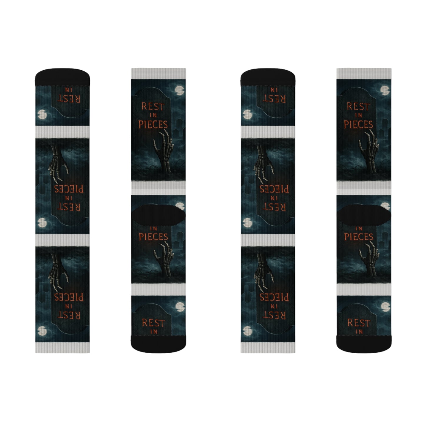 Gothic Themed Sublimation Socks, Perfect Gift for Halloween, Cosplay Accessories, Comfortable Footwear, Unique Fashion, Rest in Pieces