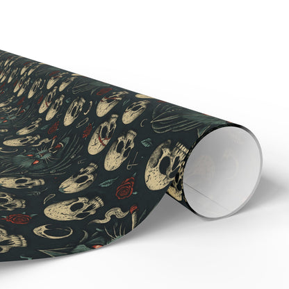 Dark Gothic Skulls Wrapping Paper, Spooky Gift Wrap for Halloween, Party Decor, Unique Present Packaging, Alternative Gift Wrap