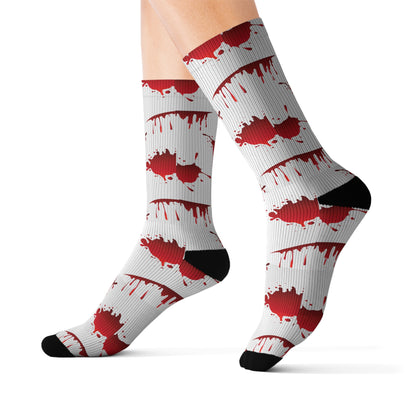 Blood Splatter Sublimation Socks, Unique Fun Socks for Halloween, Gift for Horror Fans, Stylish Casual Wear, Statement Accessories